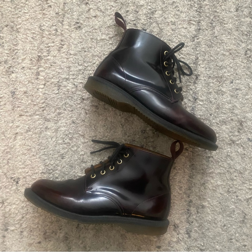 Dr. Martens Emmeline Arcadia leather lace up boots in cherry red